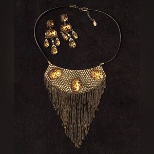 Vintage Robert Rose Animal Print Statement Necklace with Matching Earrings